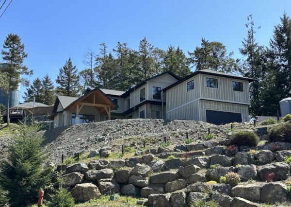 Board and Batten siding with black framed windows