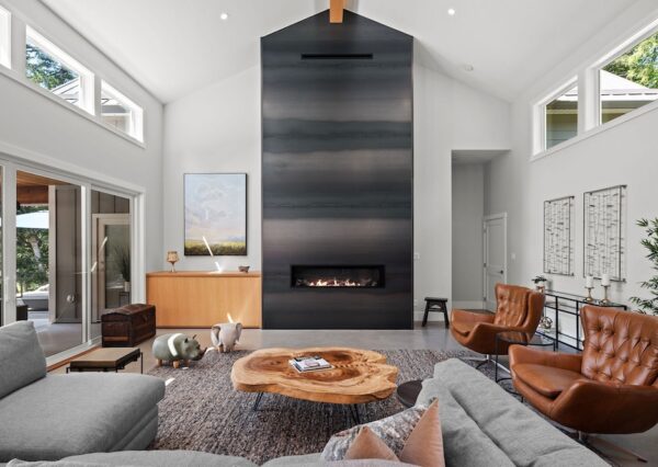 Custom metal gas fireplace in great room