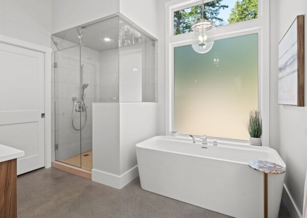 Primary bathroom with freestanding bathtub