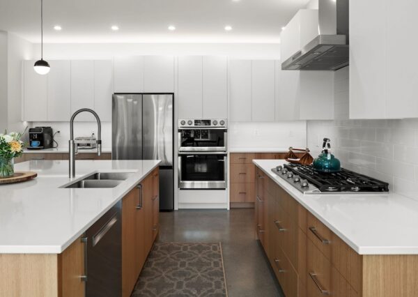 White countertops in custom kitchen