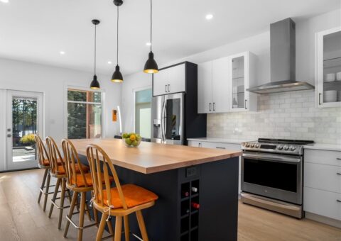 Custom design kitchen with black kitchen island