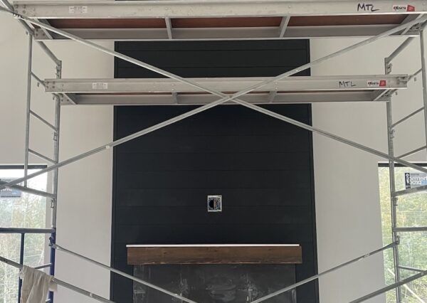 Black shiplap gas fireplace